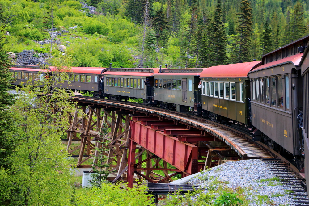 White Pass railroad trestle and train