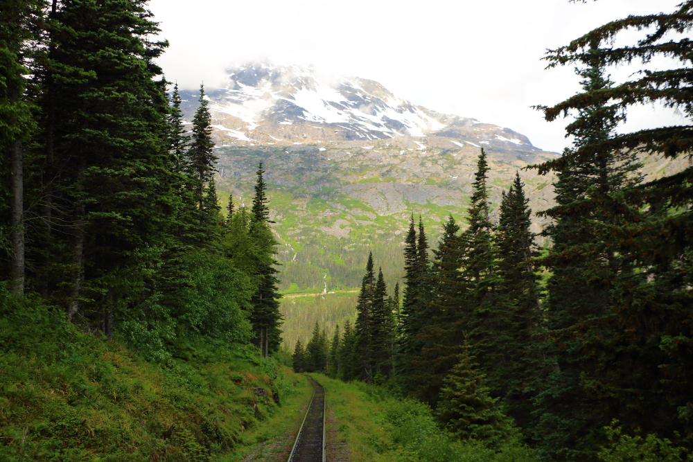 White Pass railway tracks through the mountains