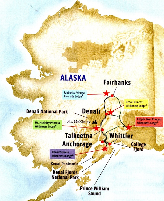 Map of Princess lodges in Alaska