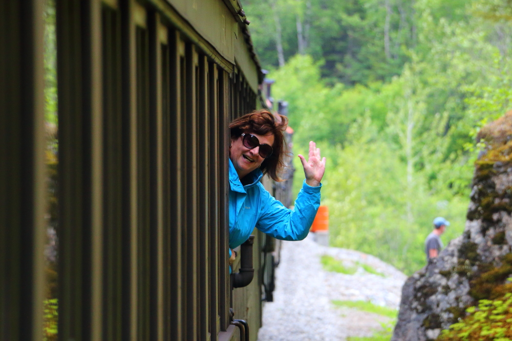 Sally Smith on the White Pass railway in Alaska