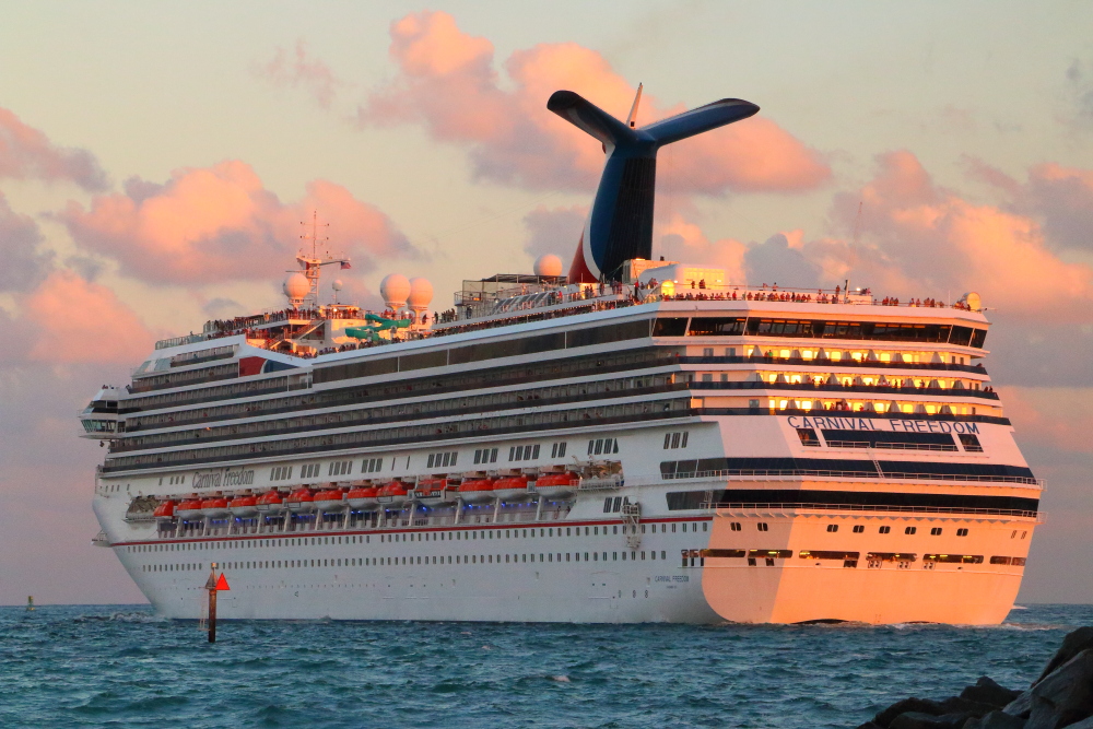 Carnival Freedom at sunset in Ft Lauderdale