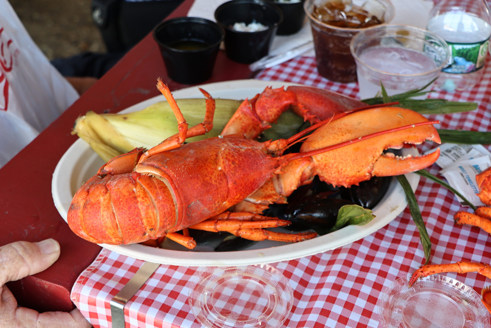 Fresh lobster served at a lobsterbake in Maine