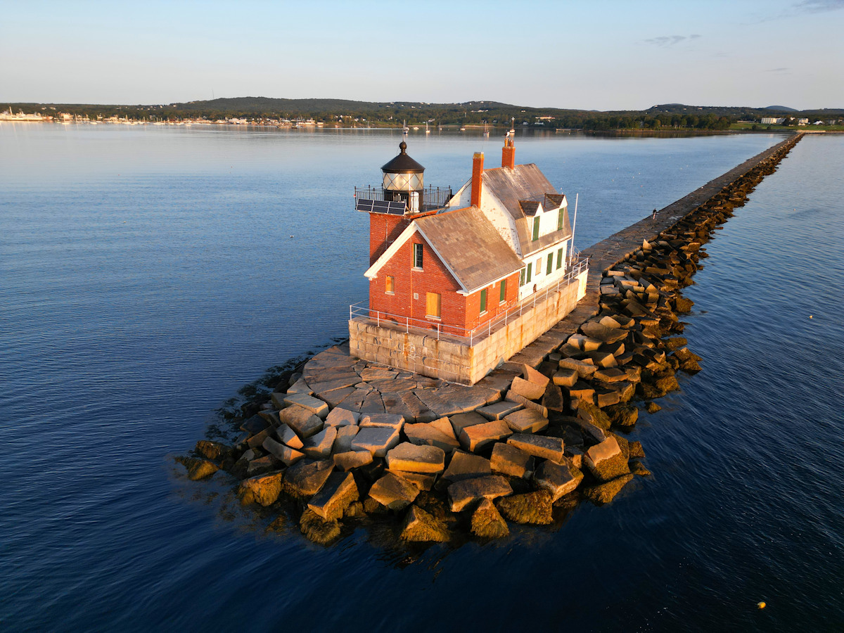 Lighthouse on the breakwater in Rockland, Maine