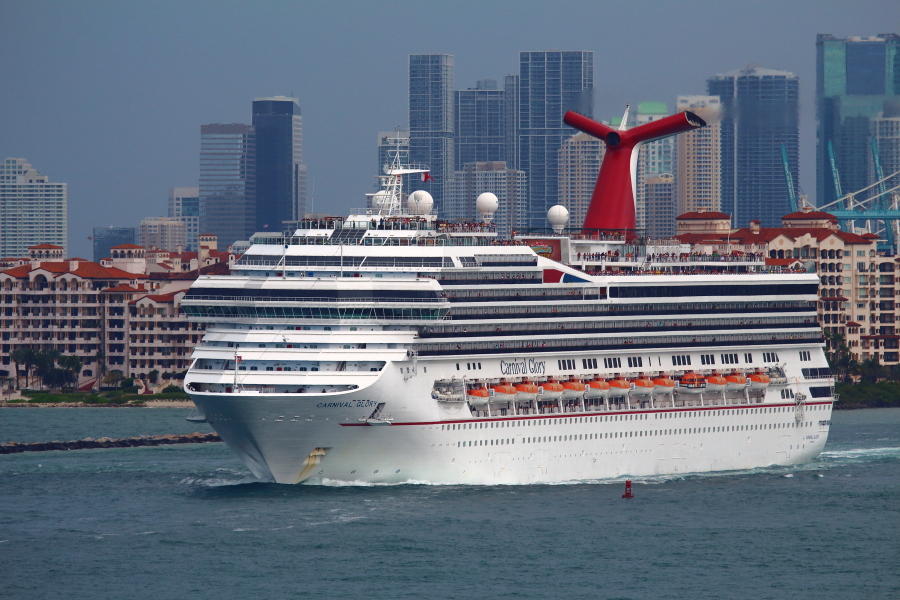 Carnival Glory sailing away from Miami cruise port