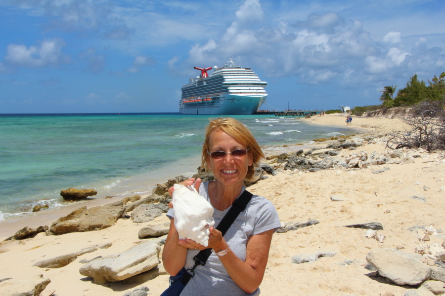 Kellyn Zimmerlin with conch shell at Grand Turk