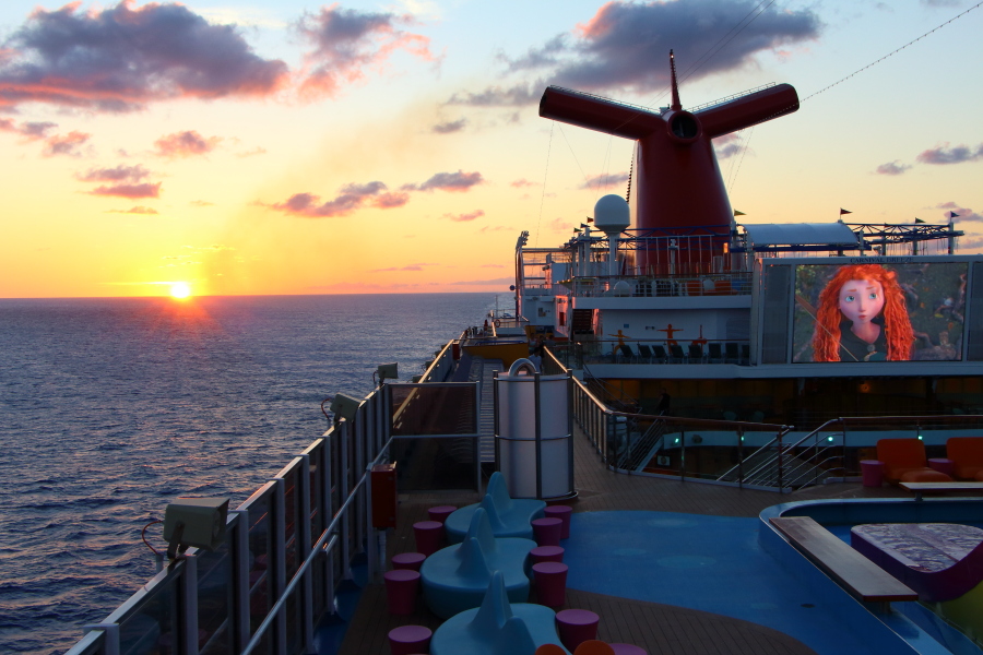 Carnival Breeze seaside theater at sunset
