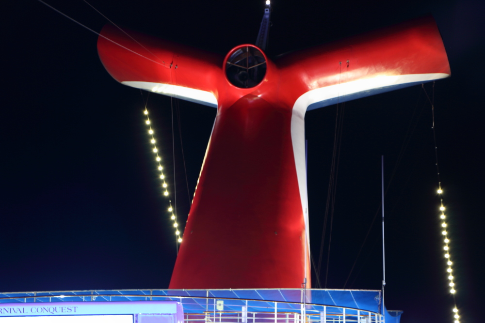 Carnival Conquest whale tail smoke stack
