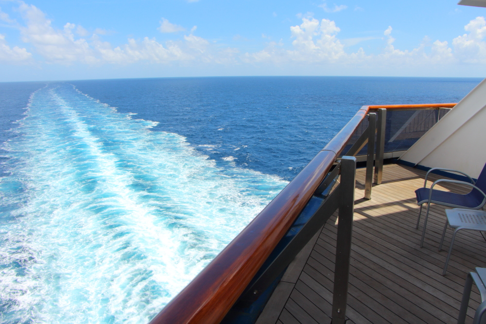 View from aft balcony cabin Carnival Conquest 8455