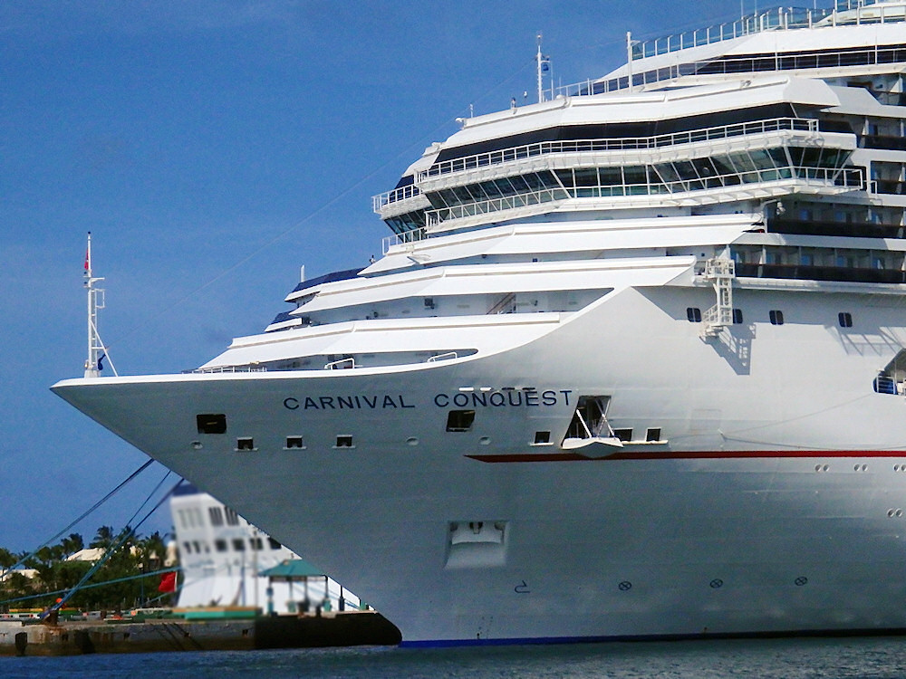 photo of the bow of the Carnival Conquest in Nassau