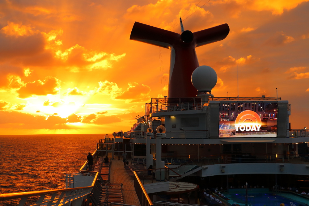 Watching the Today Show at sunrise on the Carnival Freedom