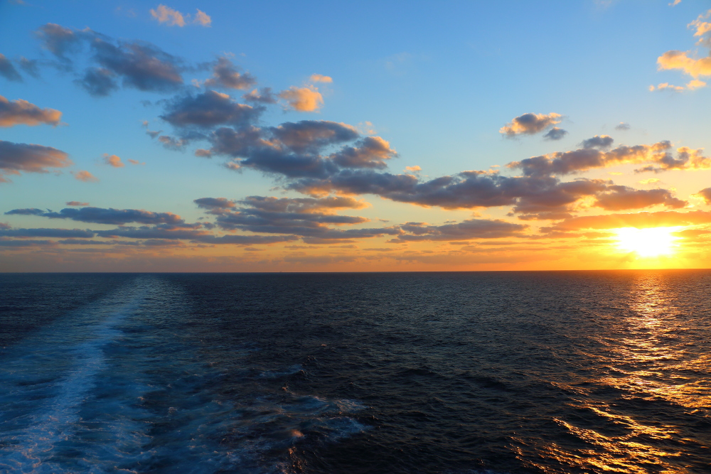 A Caribbean sunset as seen from cabin 7440 on Carnival Glory