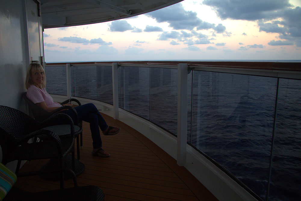 Kellyn Zimmerlin on her cruise ship balcony