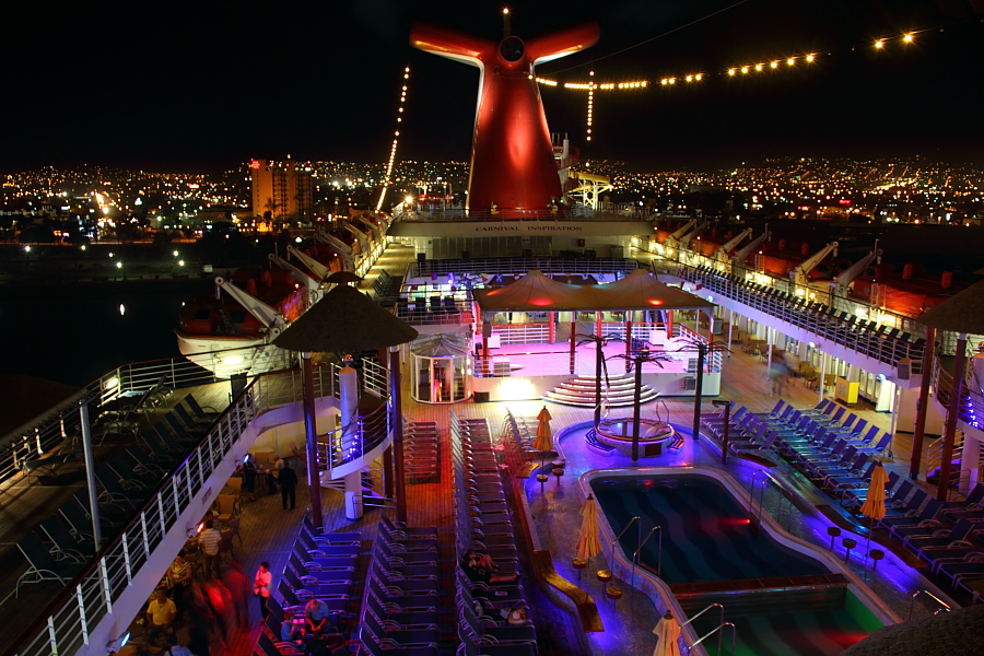 Lido deck of the Carnival Inspiration at night