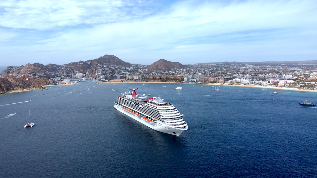 Aerial photo of Carnival Panorama at anchor in Cabo San Lucas, Mexico