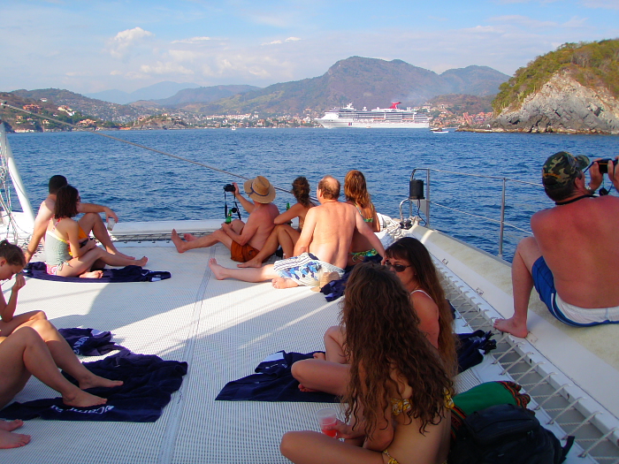 View from the Picante catamaran on Zihuatanejo Bay