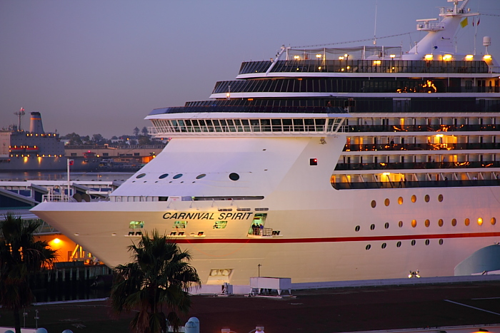 Early morning shot of the Carnival Spirit docking in San Diego
