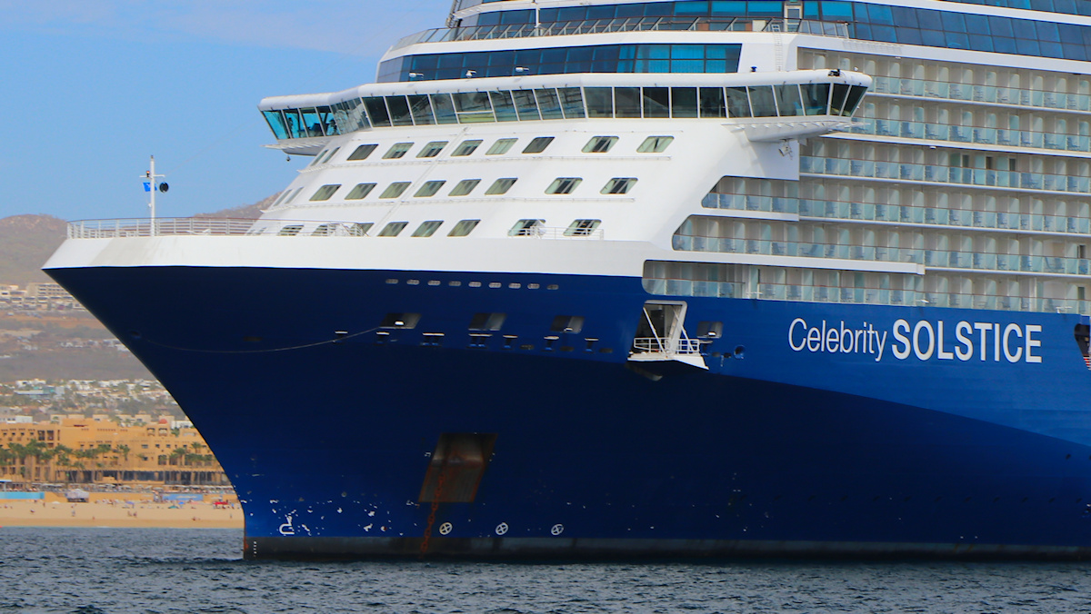 chipped paint on the bow of the Celebrity Solstice