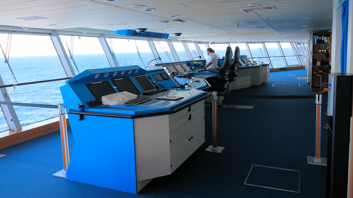 Navigational bridge of the Celebrity Solstice cruise ship