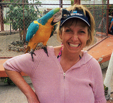 My wife with a Macaw on the dock at Puerto Vallarta
