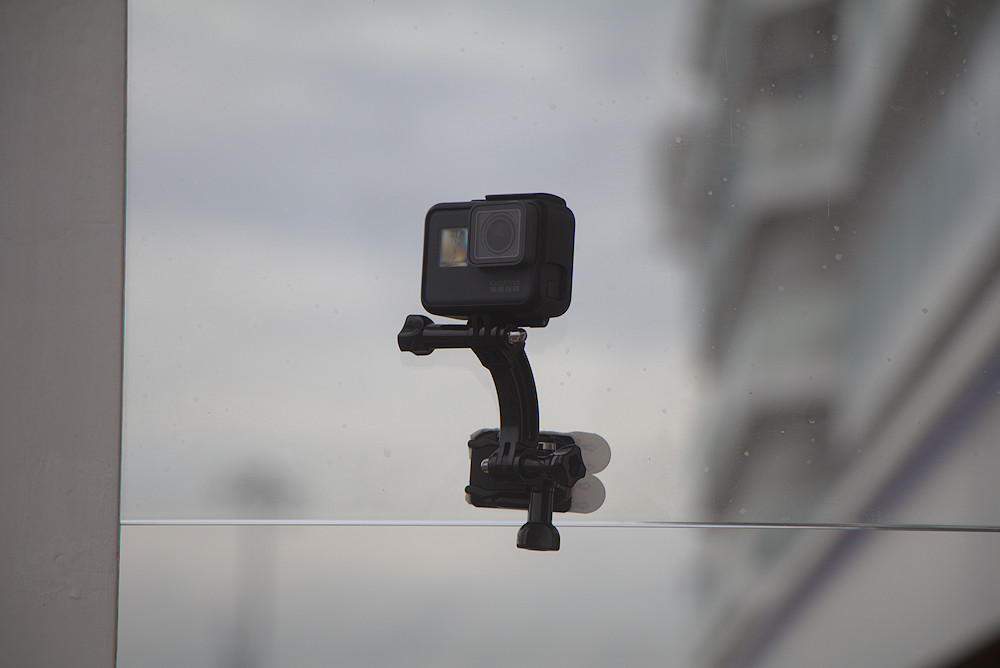 Go Pro Hero 6 attached to glass