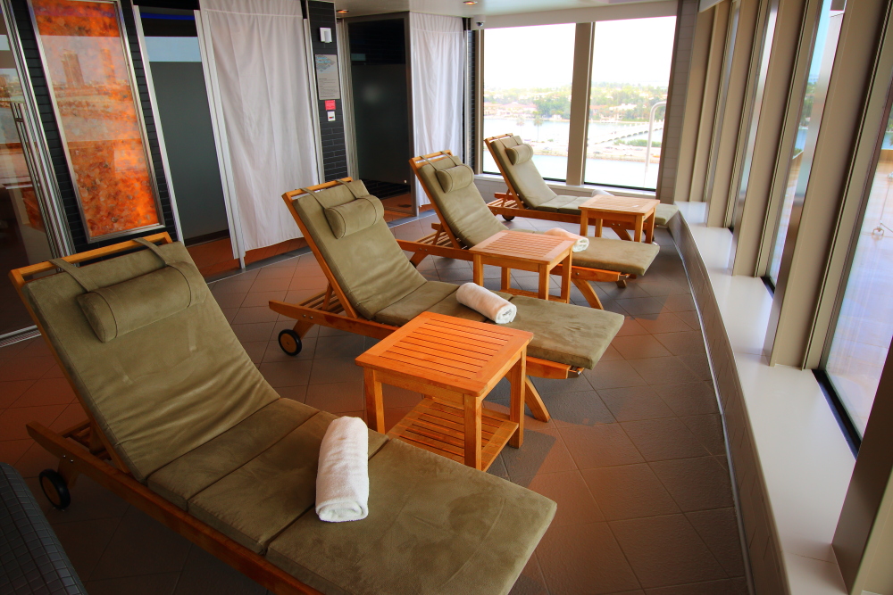 Norwegian Getaway spa loungers in thermal suite