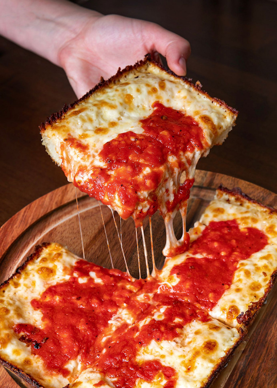 Detroit-style pizza at Buddy's pizza in Detroit, Michigan