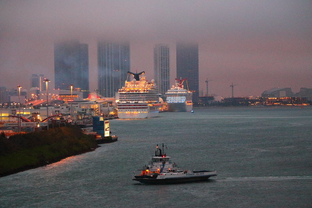 Port of Miami Carnival cruise ships dawn morning