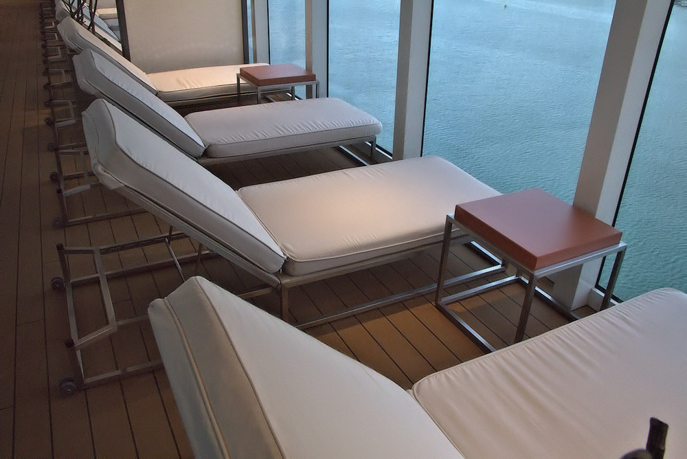 comfortable loungers near the pool on Viking Sea
