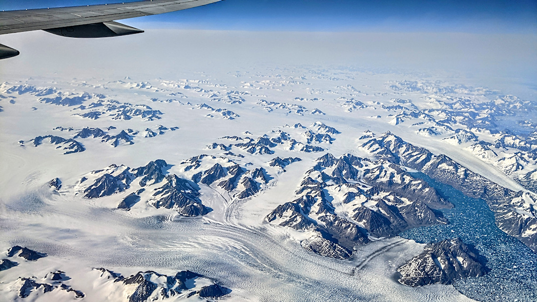 Aerial view of glaciers in Greenland