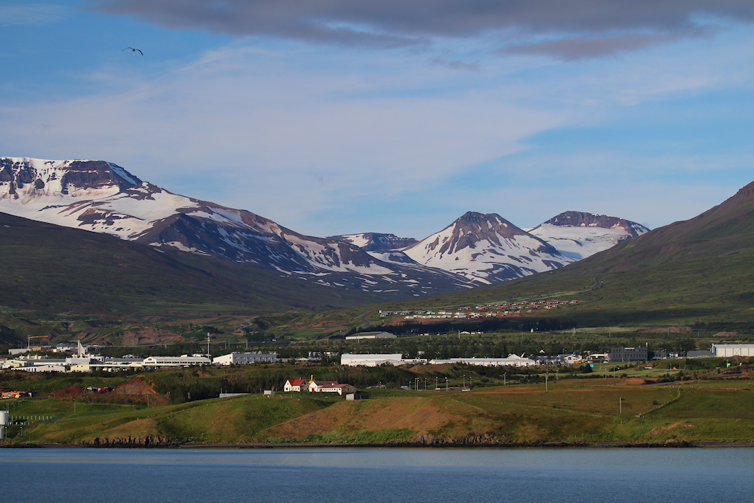 Snow covered coastal mountains in Iceland